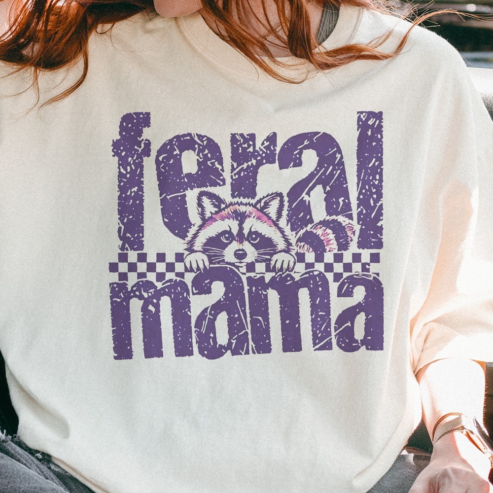 Feral Mama Raccoon Gripping the Checkered Band Tee